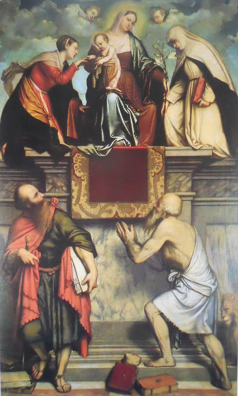 166-Alessandro Bonvicino-Moretto-Sposalizio mistico di santa Caterina d'Alessandria con i santi Caterina da Siena, Paolo e Girolamo-Brescia